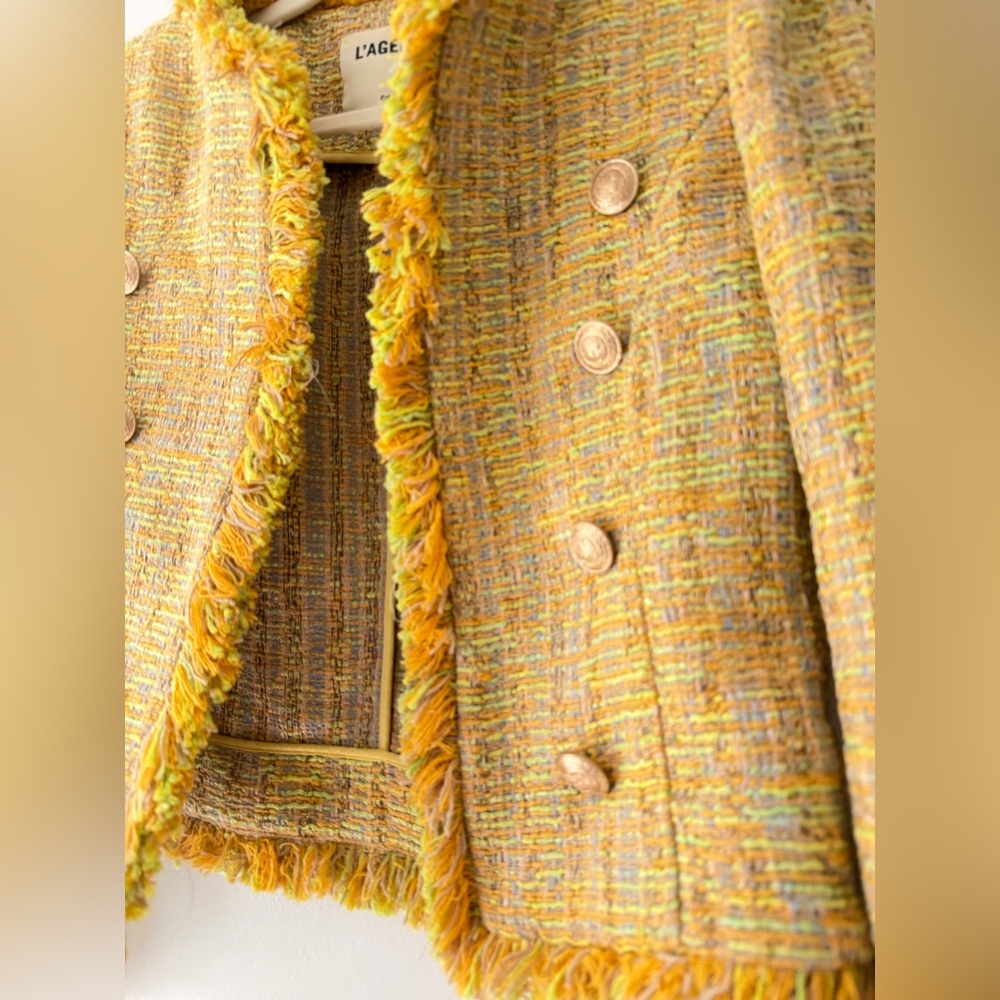L’AGENCE Tinlee Blazer in Yellow Multi Tweed open front jacket Chanel-like, sz 0 - Picture 9 of 17